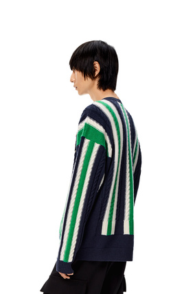 LOEWE Stripe V-neck sweater in wool Dark Blue/Green plp_rd