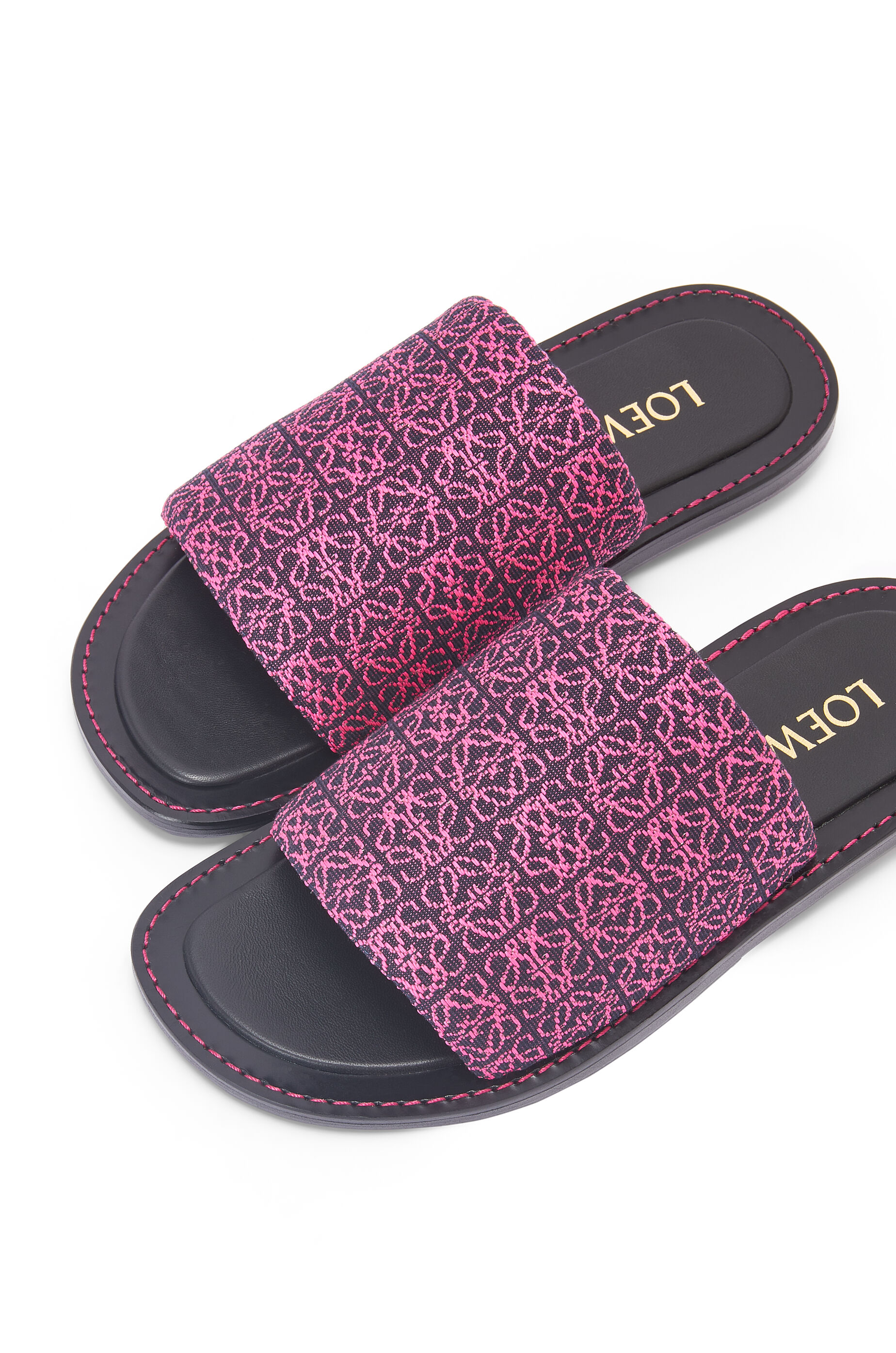 Chancla en jacquard de Anagrama y piel de ternera Rosa Neon/Azul Marino  Profundo - LOEWE