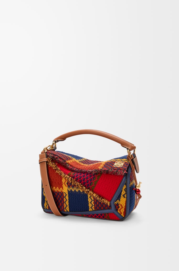 LOEWE Puzzle 10 Tartan re-edition bag in wool and classic calfskin Red