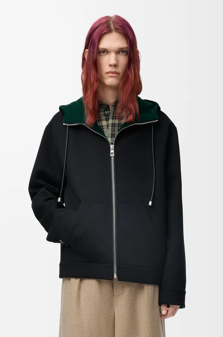 LOEWE Giacca con cappuccio in lana e cashmere Nero/Verde