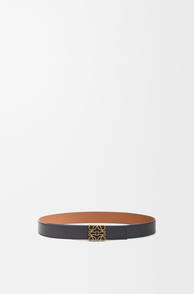 LOEWE Reversible Anagram belt in soft grained calfskin and smooth calfskin Tan/Black/Old Gold