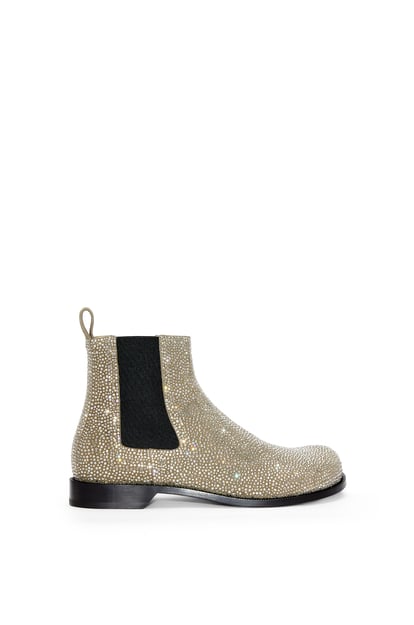 LOEWE Campo Chelsea boot in calf suede and allover rhinestones 卡其綠 plp_rd