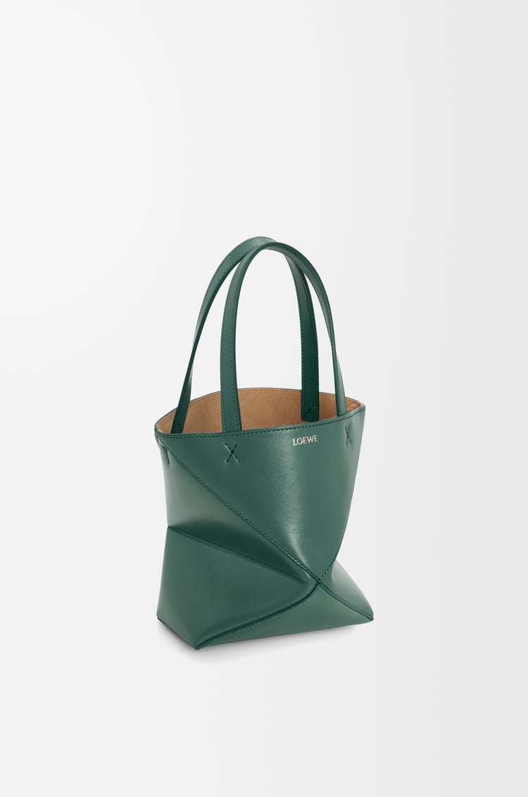 LOEWE Mini Puzzle Fold tote in shiny calfskin Vetiver