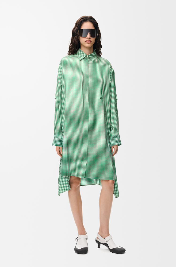 LOEWE Vestido tipo capa en seda Verde/Blanco
