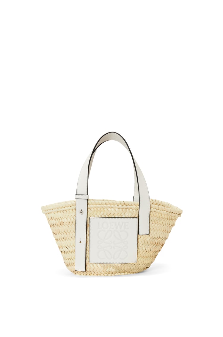 LOEWE Small Basket bag in raffia and calfskin Natural/White