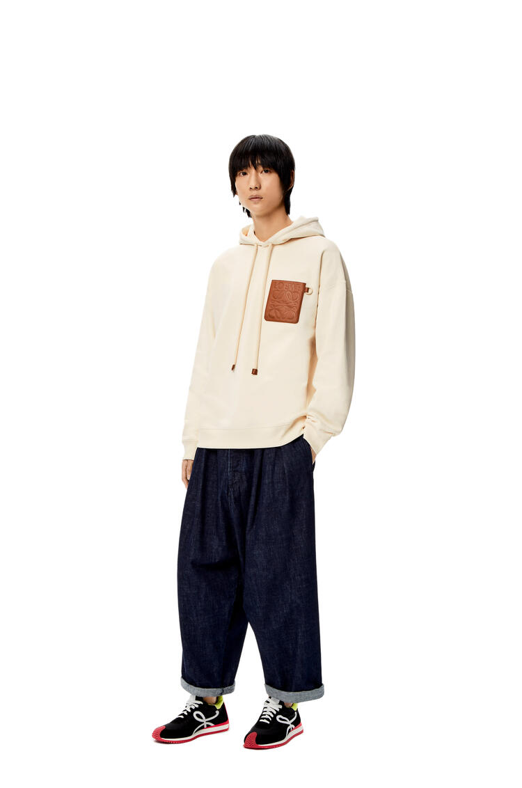 LOEWE Anagram leather patch hoodie in cotton White Ash