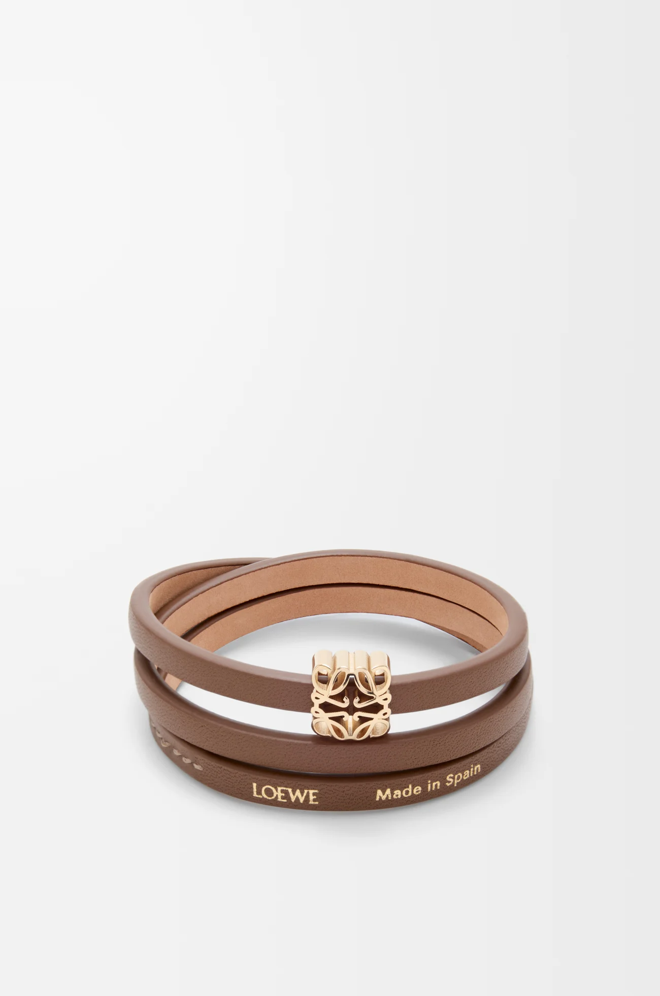 LOEWE Pulsera trenzada Anagram Bombé en piel de ternera Cacao