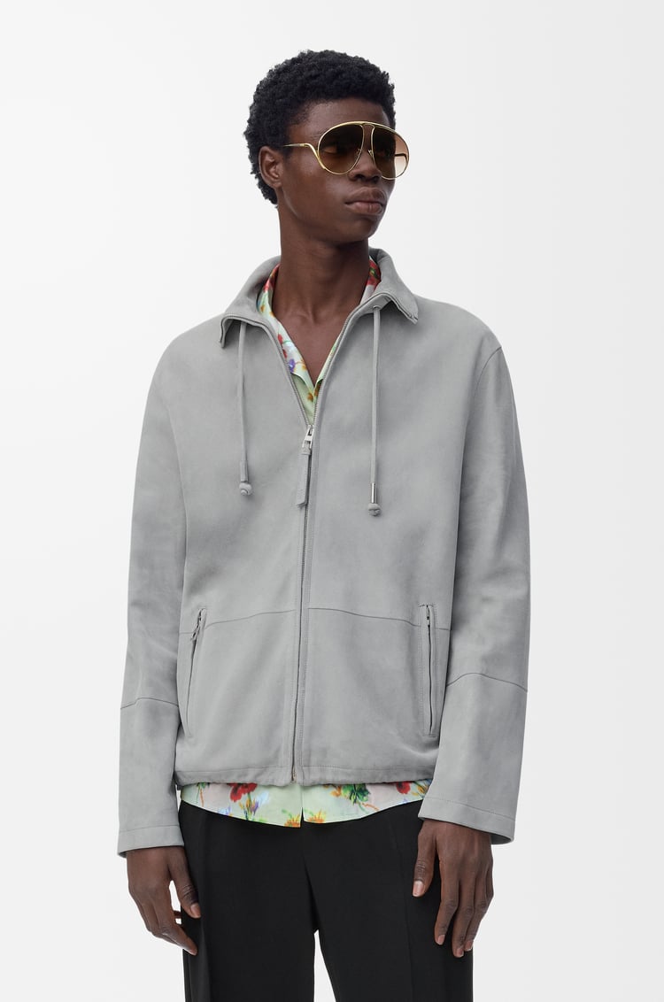 LOEWE Zip-up jacket in suede lambskin Light Grey