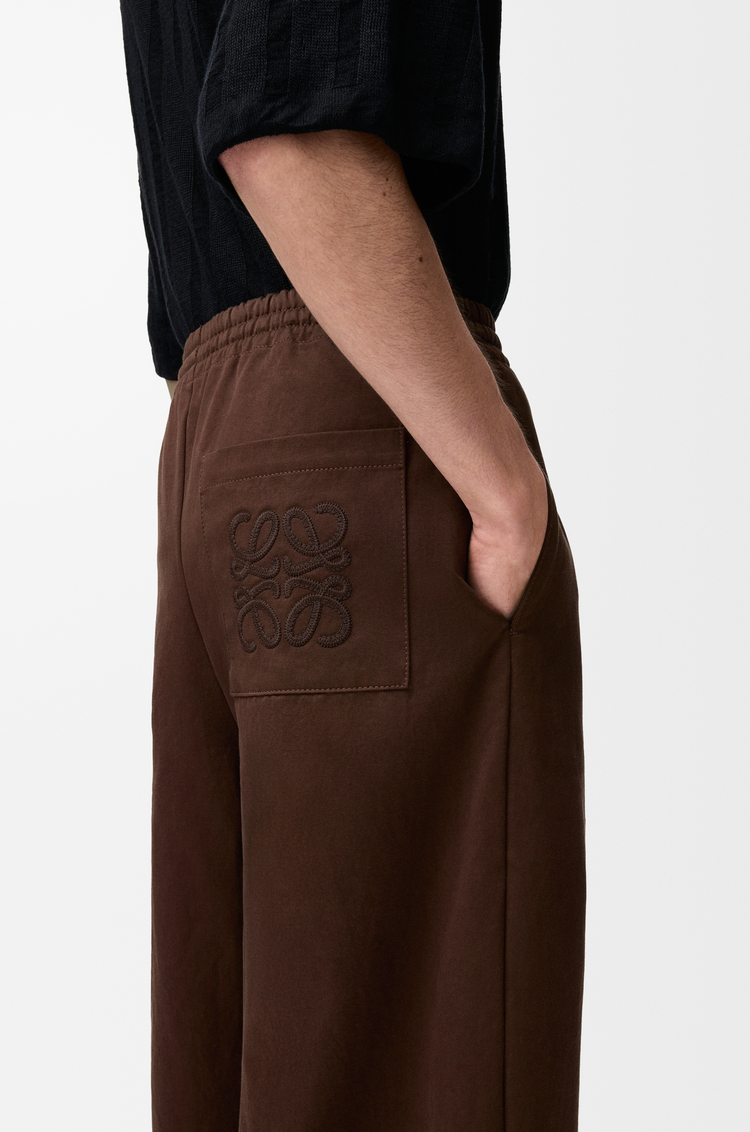 LOEWE 棉質抽繩長褲 巧克力棕