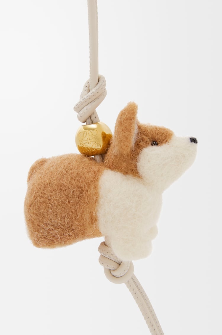 LOEWE Corgi charm in felt and calfskin Soft White/Orange
