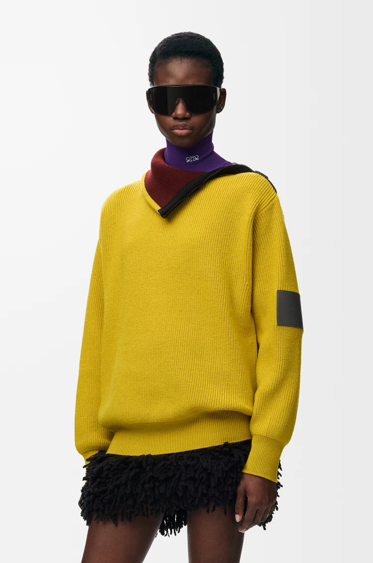 LOEWE Jersey con cremallera en lana Verde Oliva