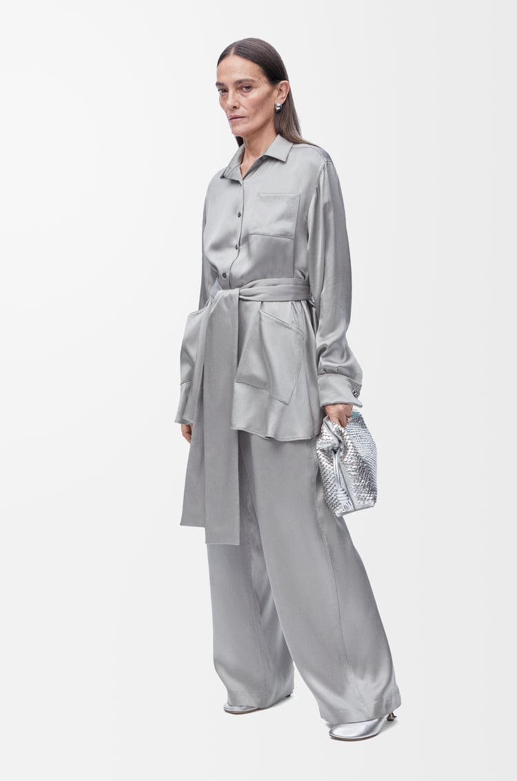 LOEWE Belted blouse in silk Mouse Grey