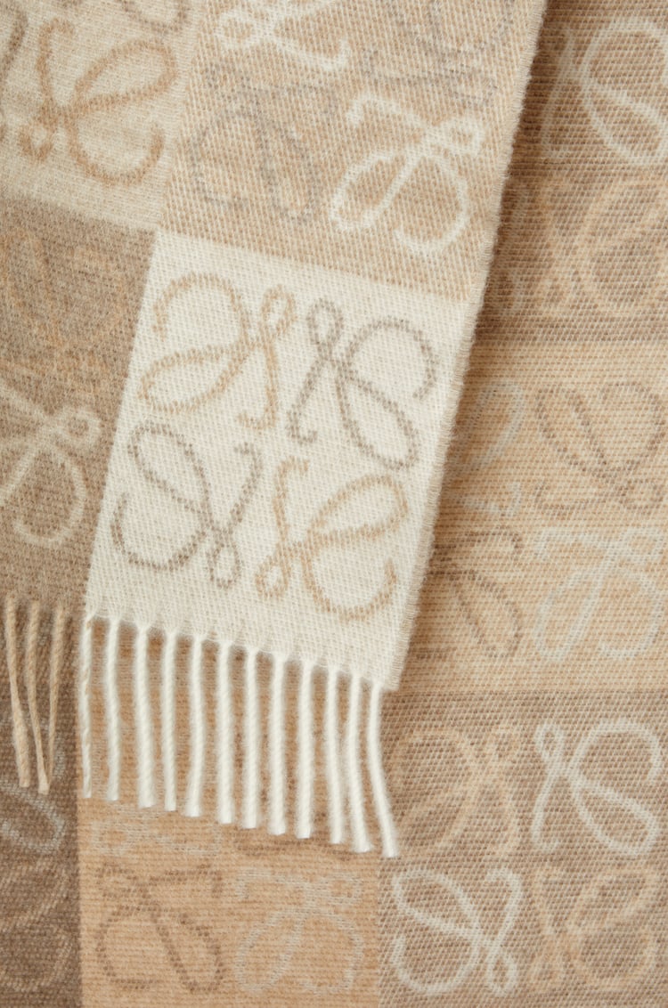 LOEWE Bufanda en damero en lana y cashmere Blanco/Beige