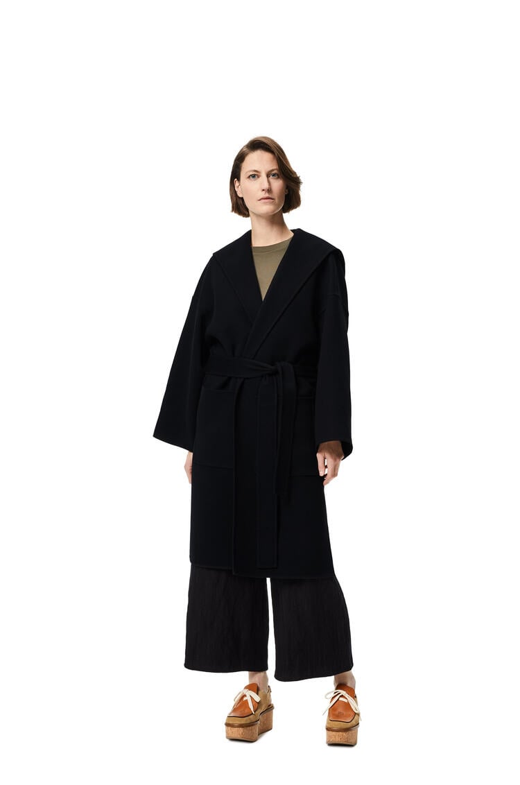 LOEWE Hooded belted coat in wool and cashmere Black