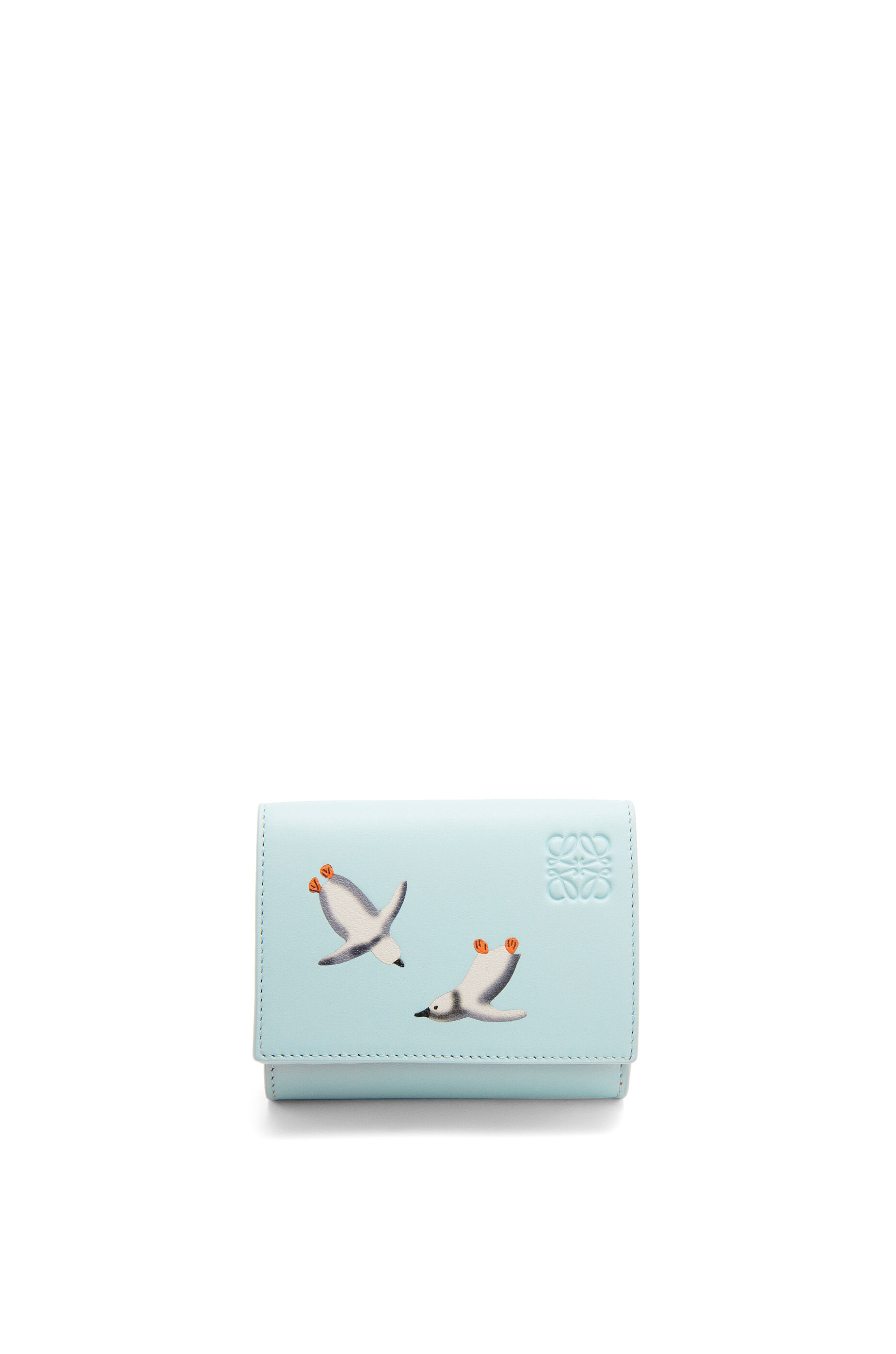 Cartera con tres pliegues Penguin en piel de ternera Azul Iceberg