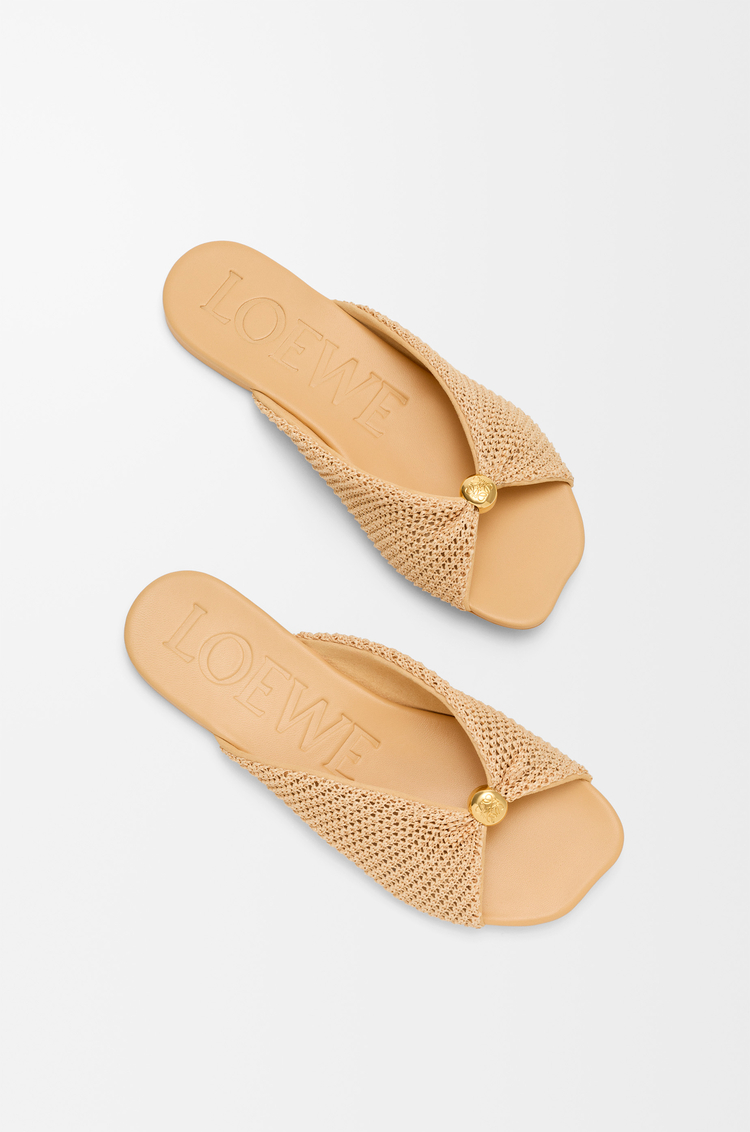 LOEWE Pebble Soft slide in raffia-effect fabric Natural