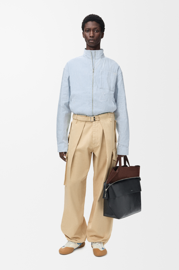 LOEWE Zip-up jacket in technical linen White/Light Blue