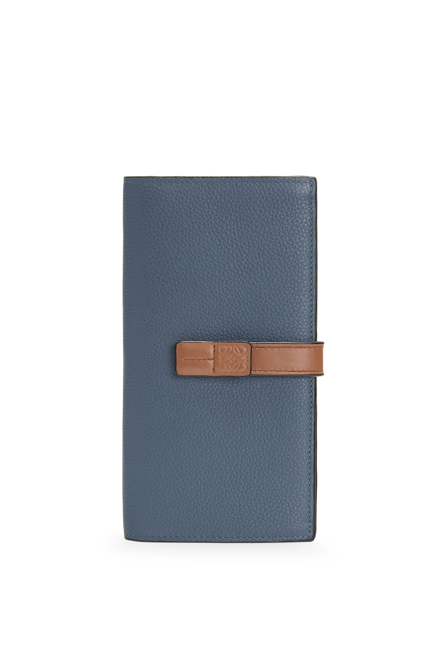 Large vertical wallet in grained calfskin Steel Blue/Tan - LOEWE