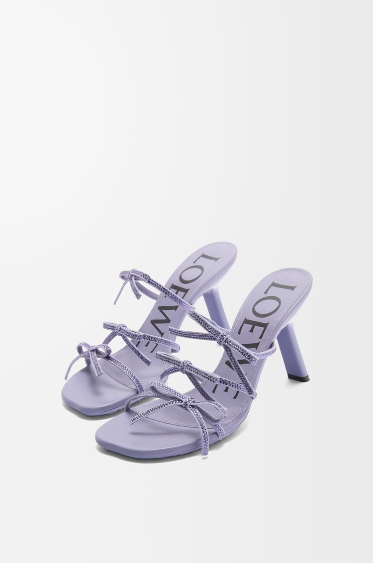LOEWE Petal sandal in suede and rhinestones Lilac