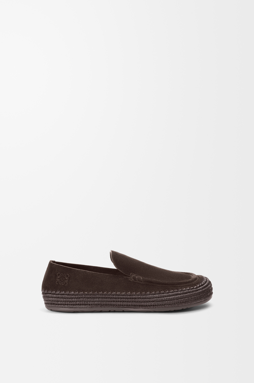 LOEWE Mocasín Rio en ante y rafia Marrón Oscuro