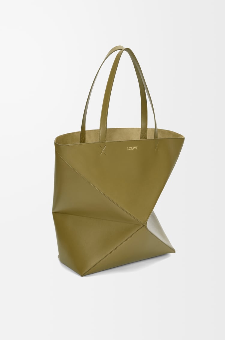LOEWE XL Puzzle Fold tote in shiny calfskin Olive