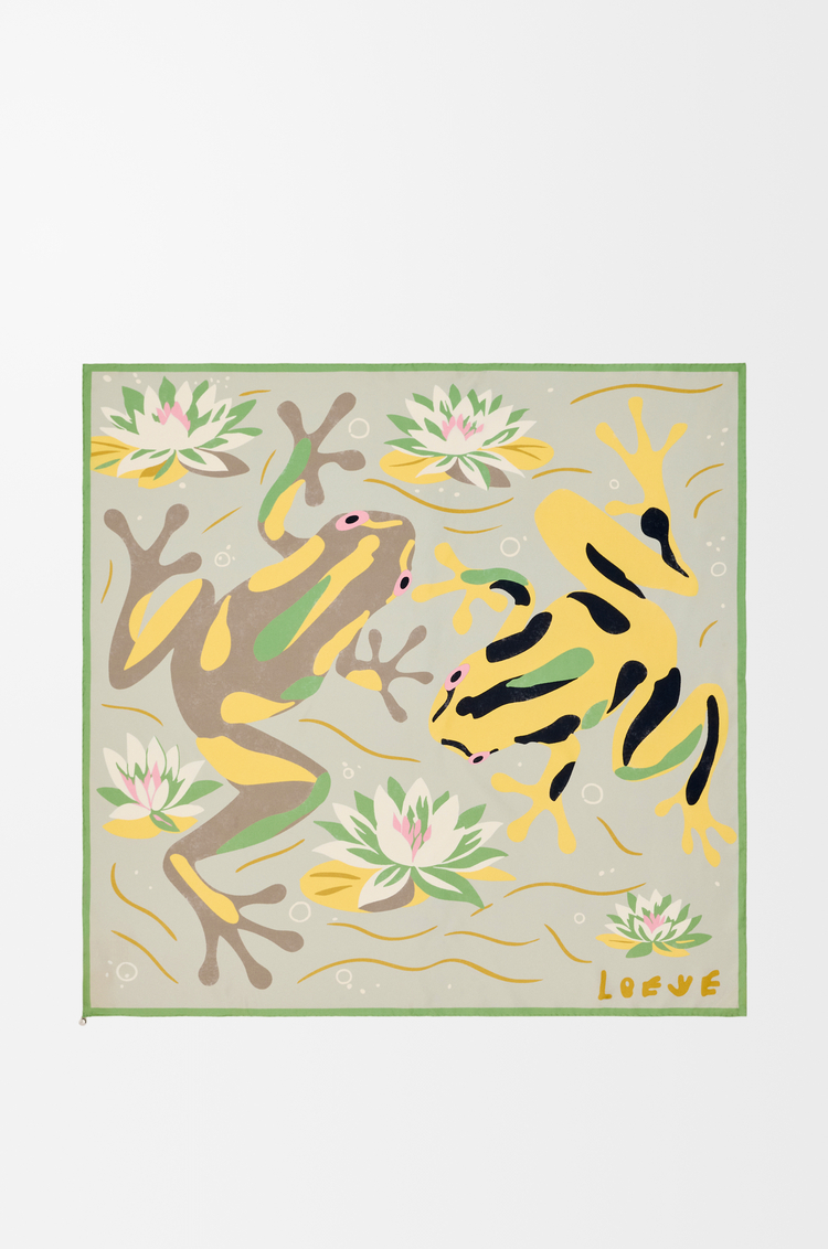 LOEWE 真絲圍巾 米色/淺藍色