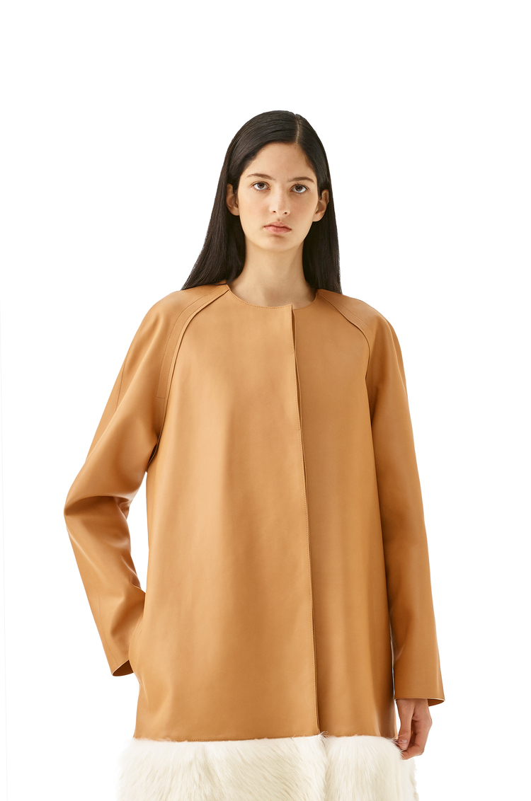 LOEWE SHEARLING TRIM COAT Camel/White