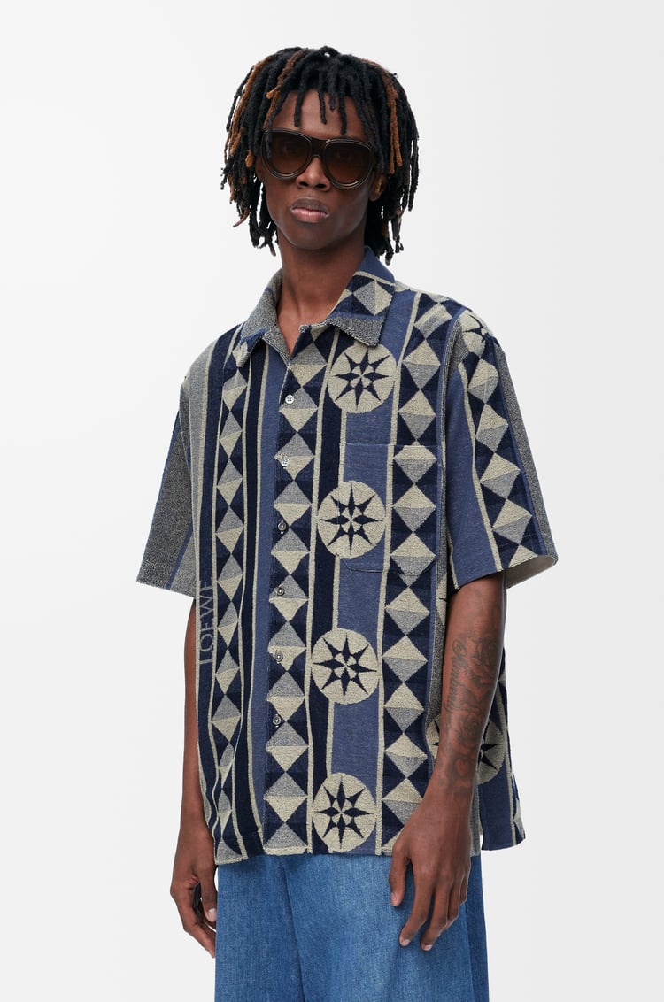LOEWE Camisa de manga corta en jacquard de algodón Azul/Multicolor