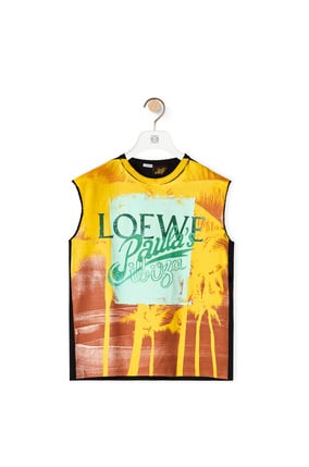 LOEWE Camiseta sin mangas en algodón con estampado de palmeras Negro/Multicolor plp_rd