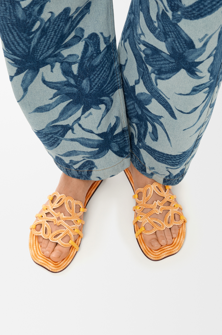 LOEWE Petal Anagram slide in embroidered canvas Golden Yellow