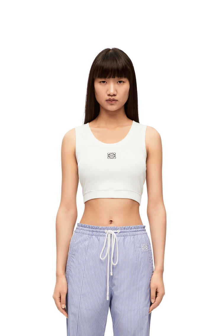 LOEWE Cropped Anagram tank top in cotton White/Navy Blue pdp_rd
