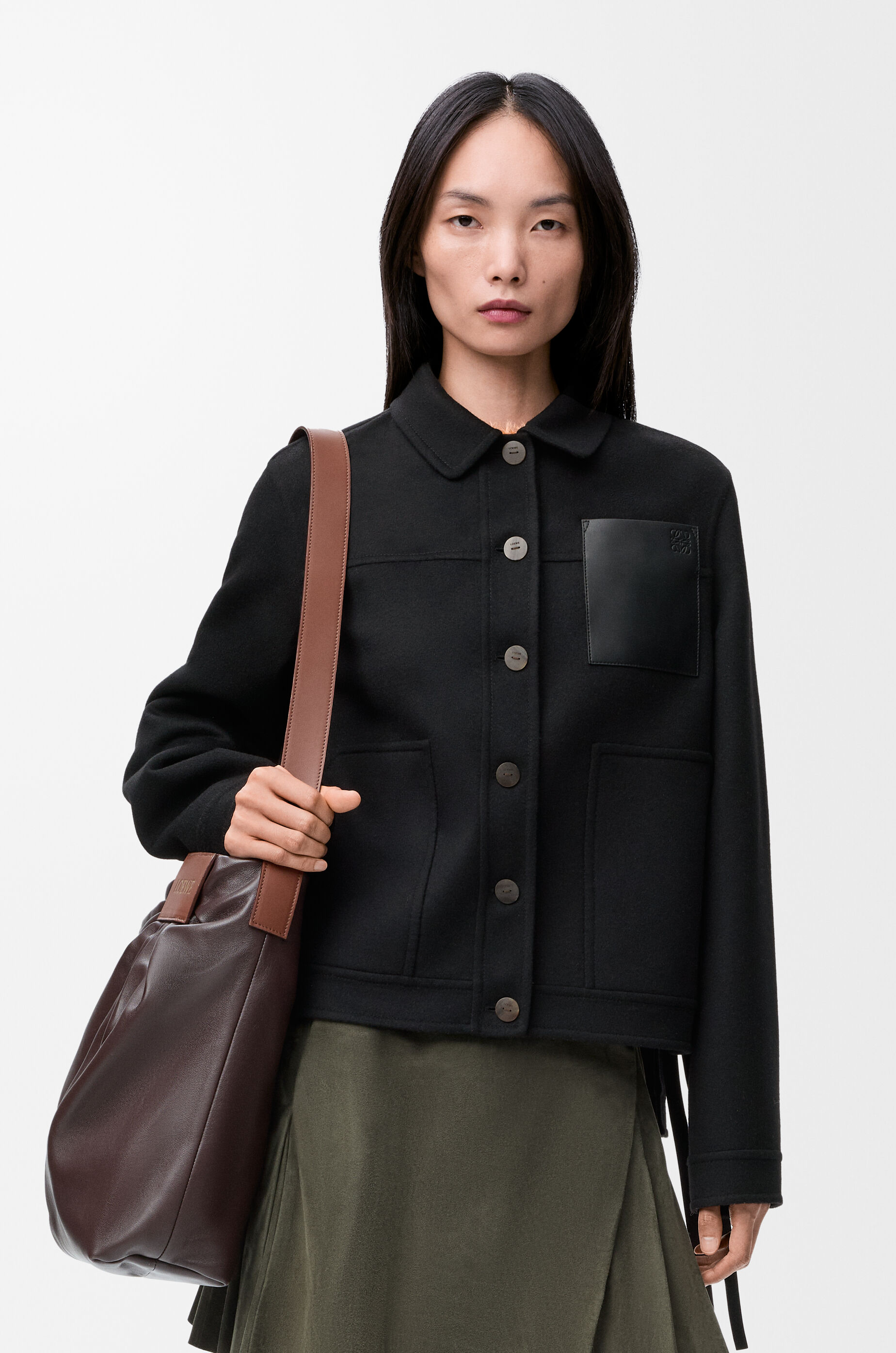 ロエベLOEWE ワークウェアジャケットカシミヤ ウールレザー