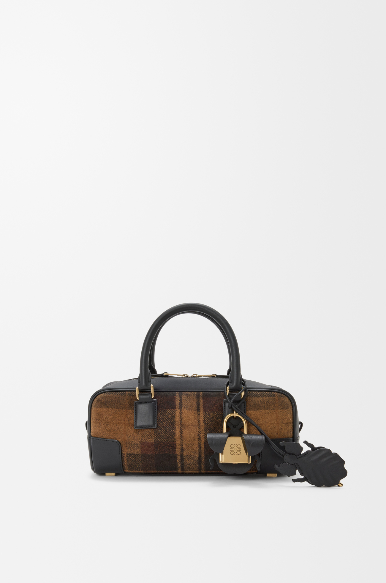 LOEWE 格纹绒面革和纳帕牛皮革 Amazona 23 Cropped 手袋 棕褐色/黑色
