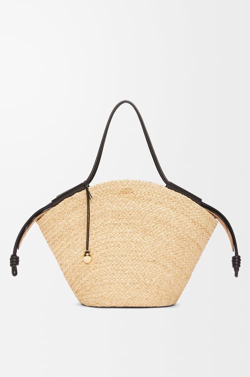 LOEWE Large Paseo basket in raffia and nappa calfskin Natural/Black plp_rd