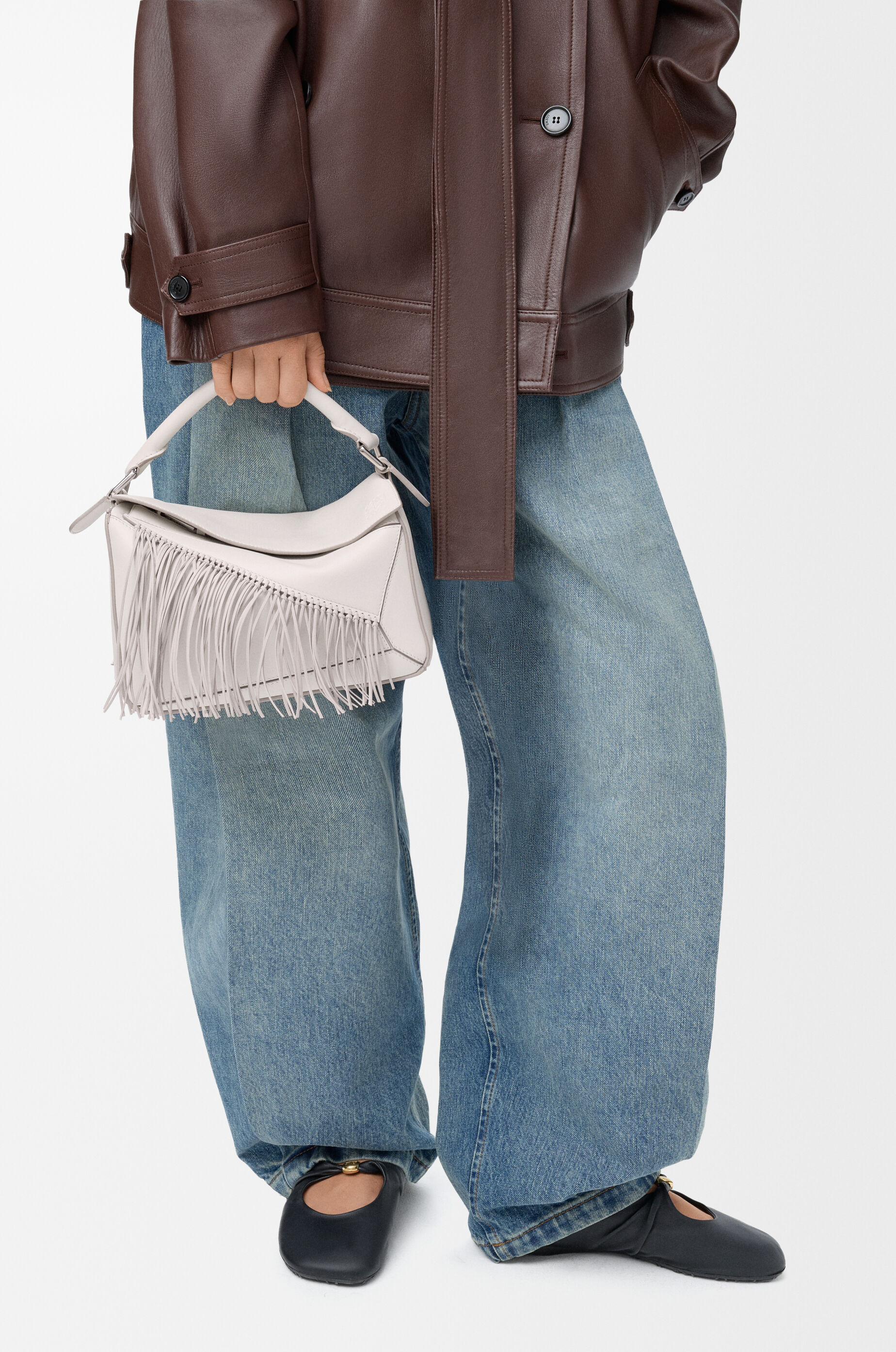 Fringe small Puzzle bag in classic calfskin White - LOEWE USA
