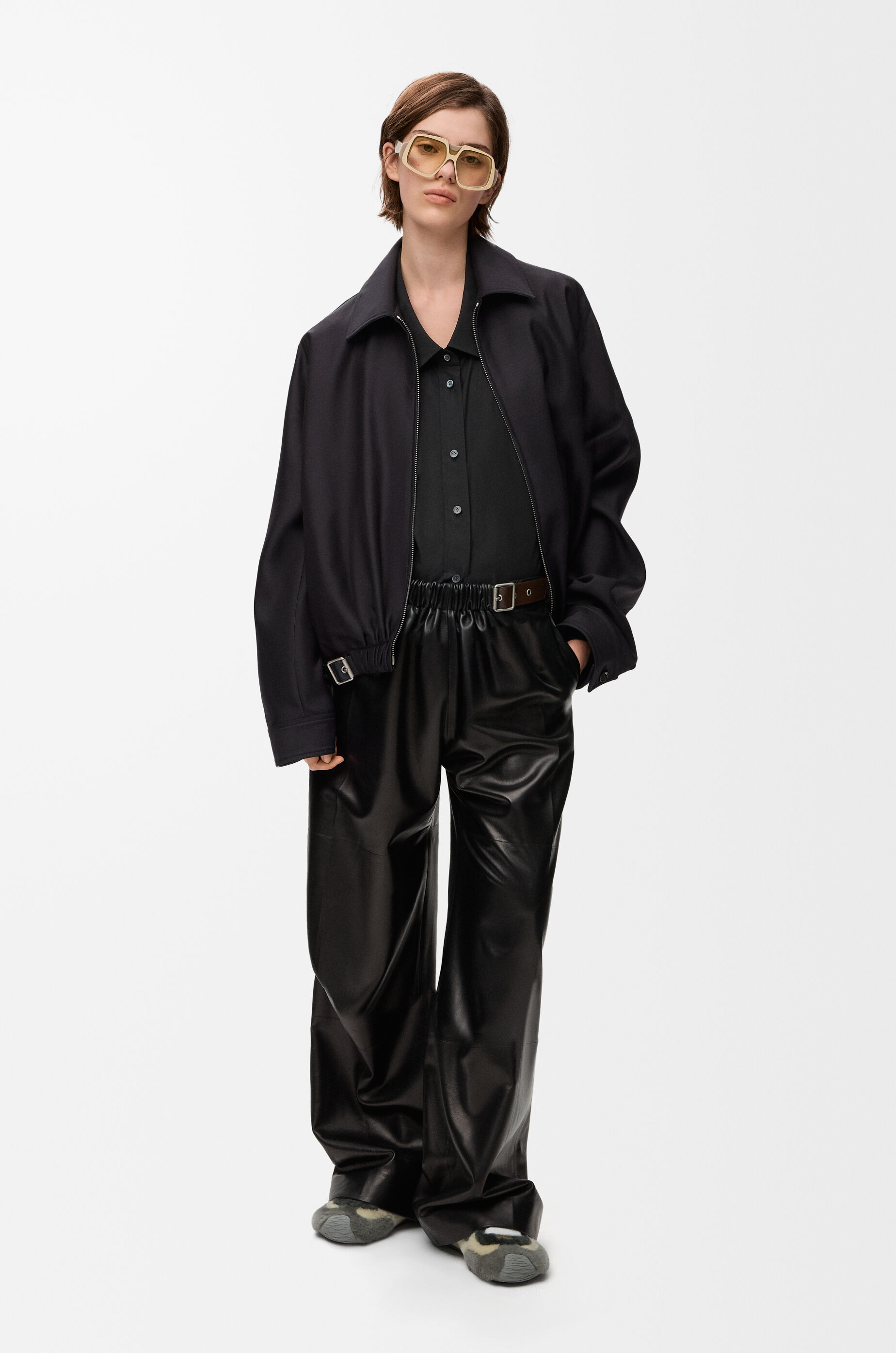 Belted jacket in wool and silk Black - LOEWE Belted jacket in wool and silk Black - LOEWE