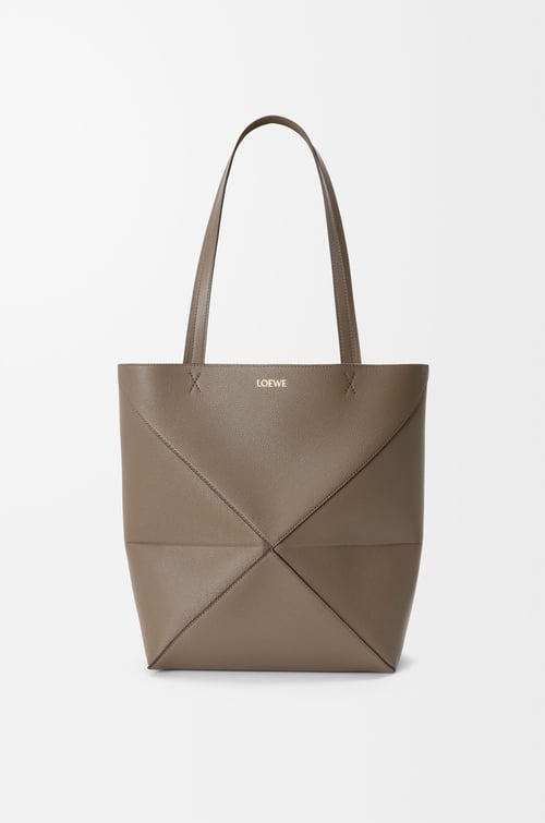 LOEWE Medium Puzzle Fold tote in soft grained calfskin Taupe