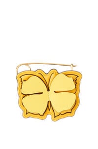 LOEWE Butterfly pin charm in calfskin and metal Yellow Mango
