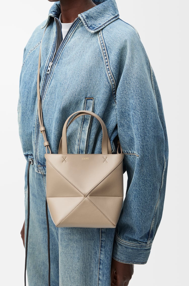 LOEWE Mini Puzzle Fold tote in shiny calfskin Sand
