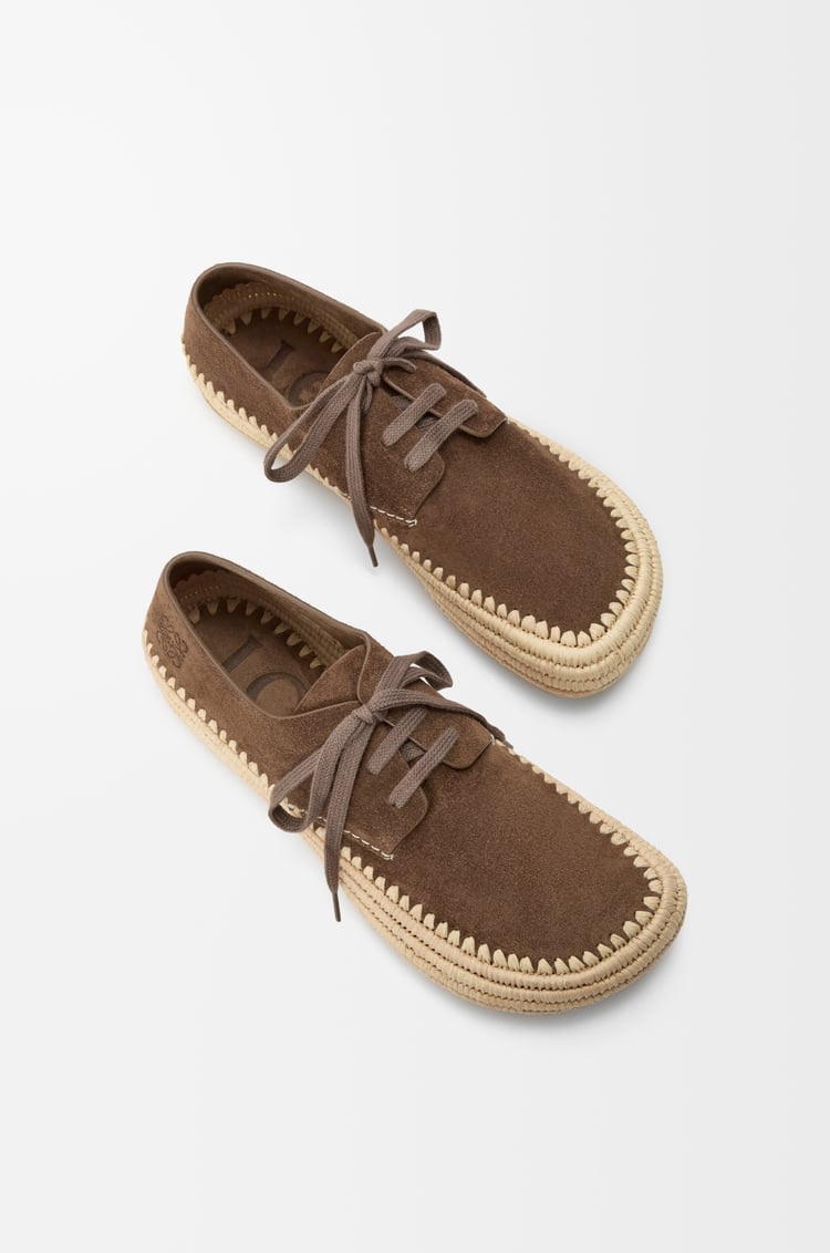 LOEWE Rio lace-up in suede and raffia Taupe