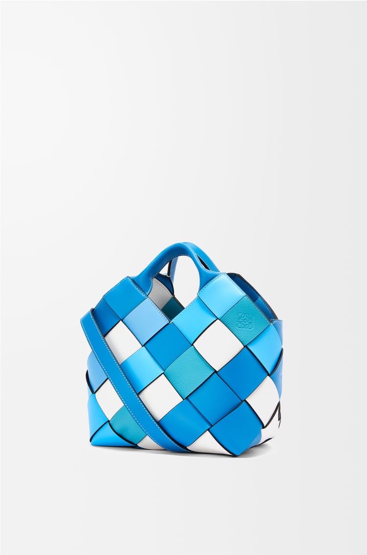 LOEWE Small Surplus Leather Woven basket bag in calfskin Blue/Blue