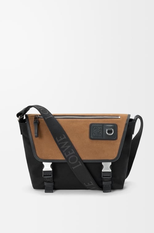 LOEWE Medium Flex messenger in canvas and suede Black/Dark Gold