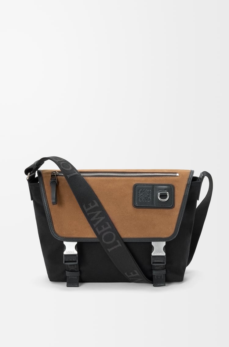 LOEWE Medium Flex messenger in canvas and suede Black/Dark Gold
