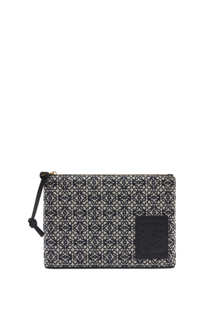 LOEWE Oblong pouch in Anagram jacquard and calfskin Navy/Black pdp_rd