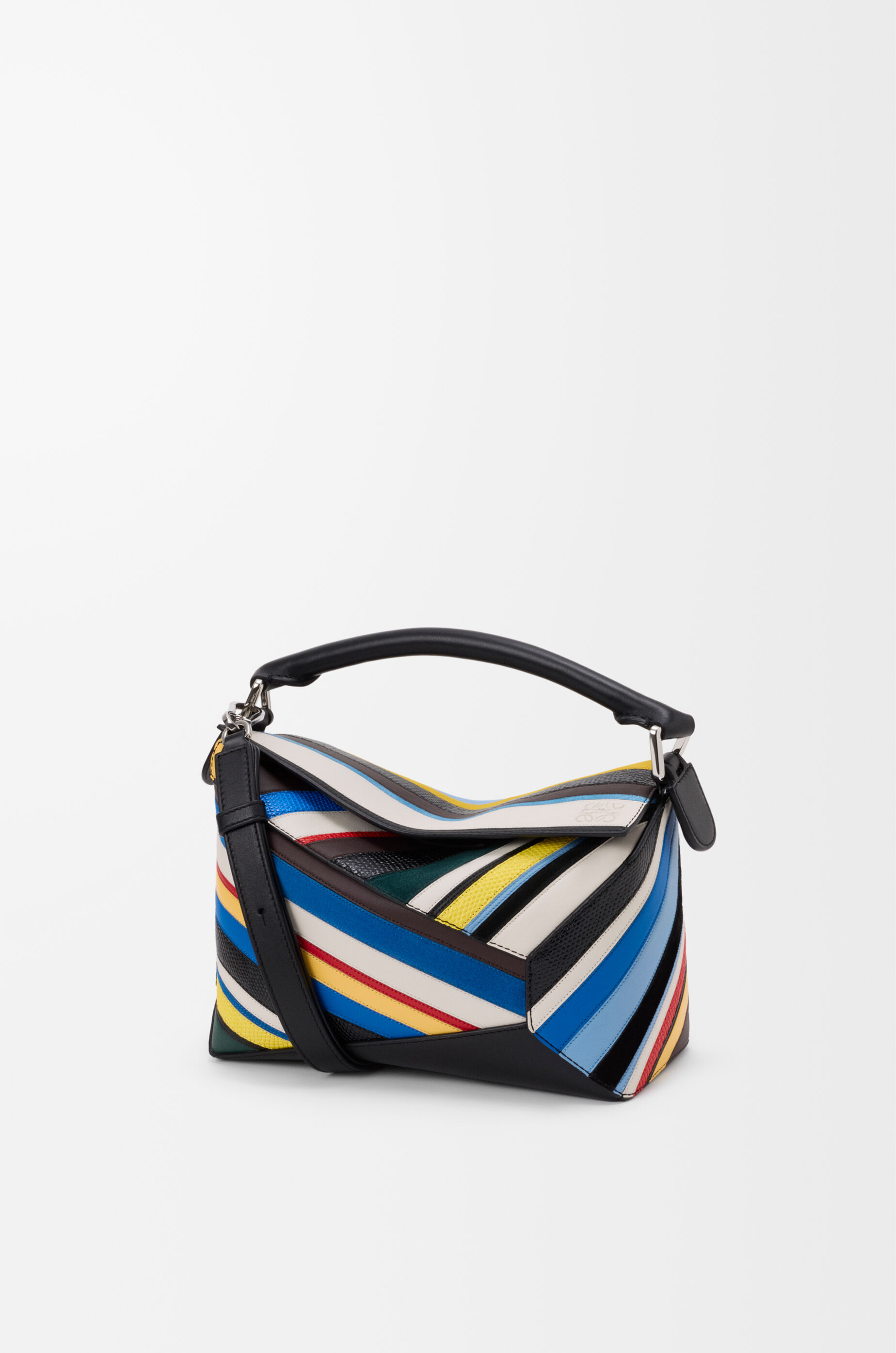 Stripes Small Puzzle Edge bag in nappa calfskin, suede and lizard