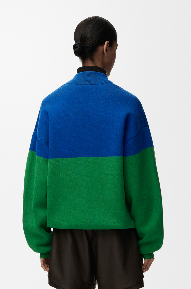 LOEWE Cardigan mit Reißverschluss aus Baumwolle Blau/Grün