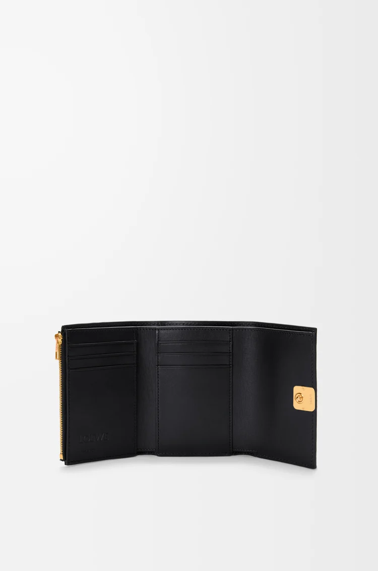 LOEWE 애너그램 스몰 버티컬 지갑 - 페블 그레인 카프스킨 블랙/골드
