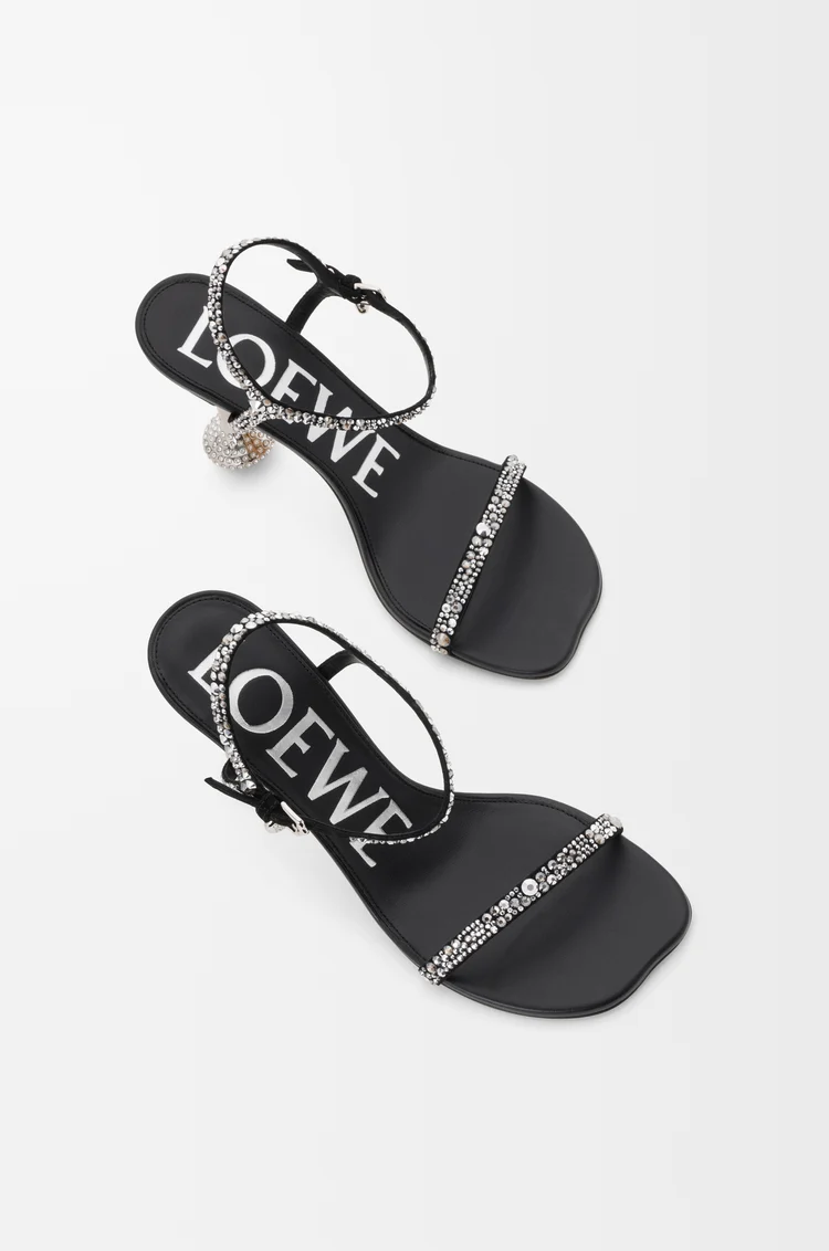 LOEWE Toy sandal in suede and strass Black/Silver