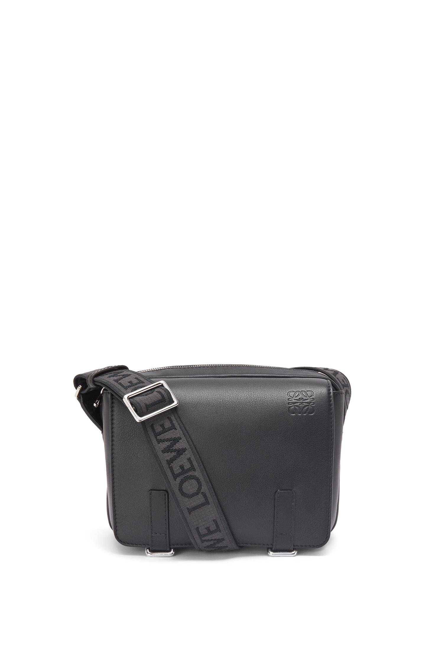 XS Military messenger bag in supple smooth calfskin and jacquard Black ...