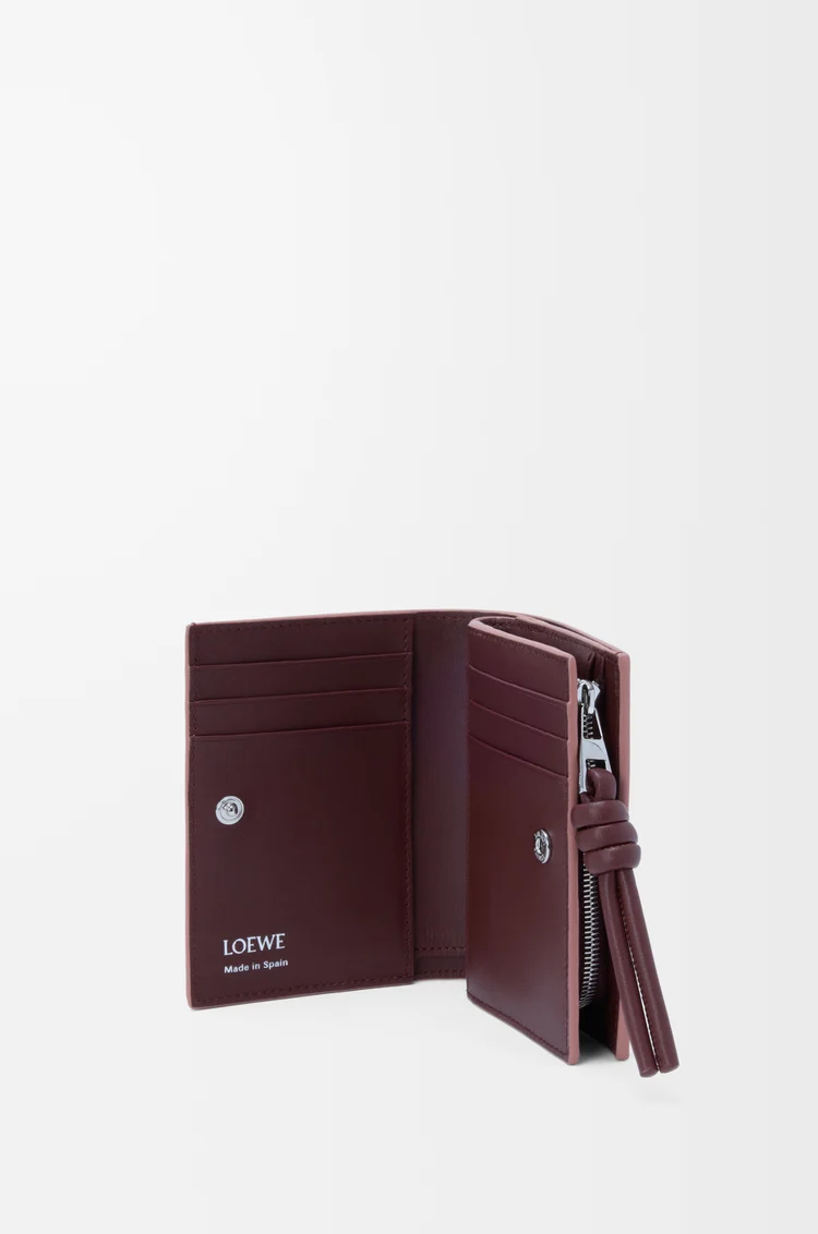 LOEWE Knot compact wallet in shiny nappa calfskin Blush/Mahogany